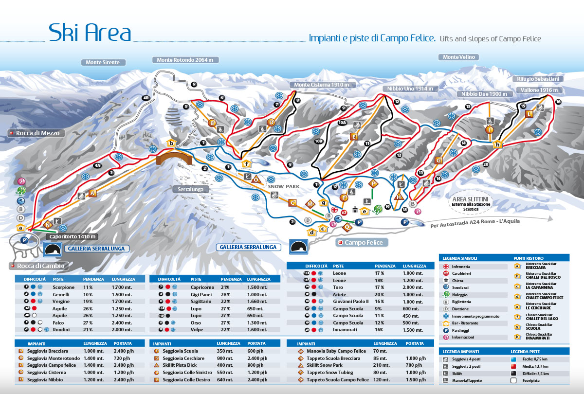 Plan des pistes de ski de Campo Felice aux Abruzzes