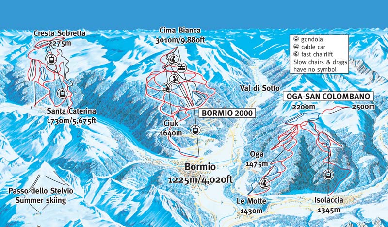 Plan des pistes de ski de cima Piazzi proche du Stelvio