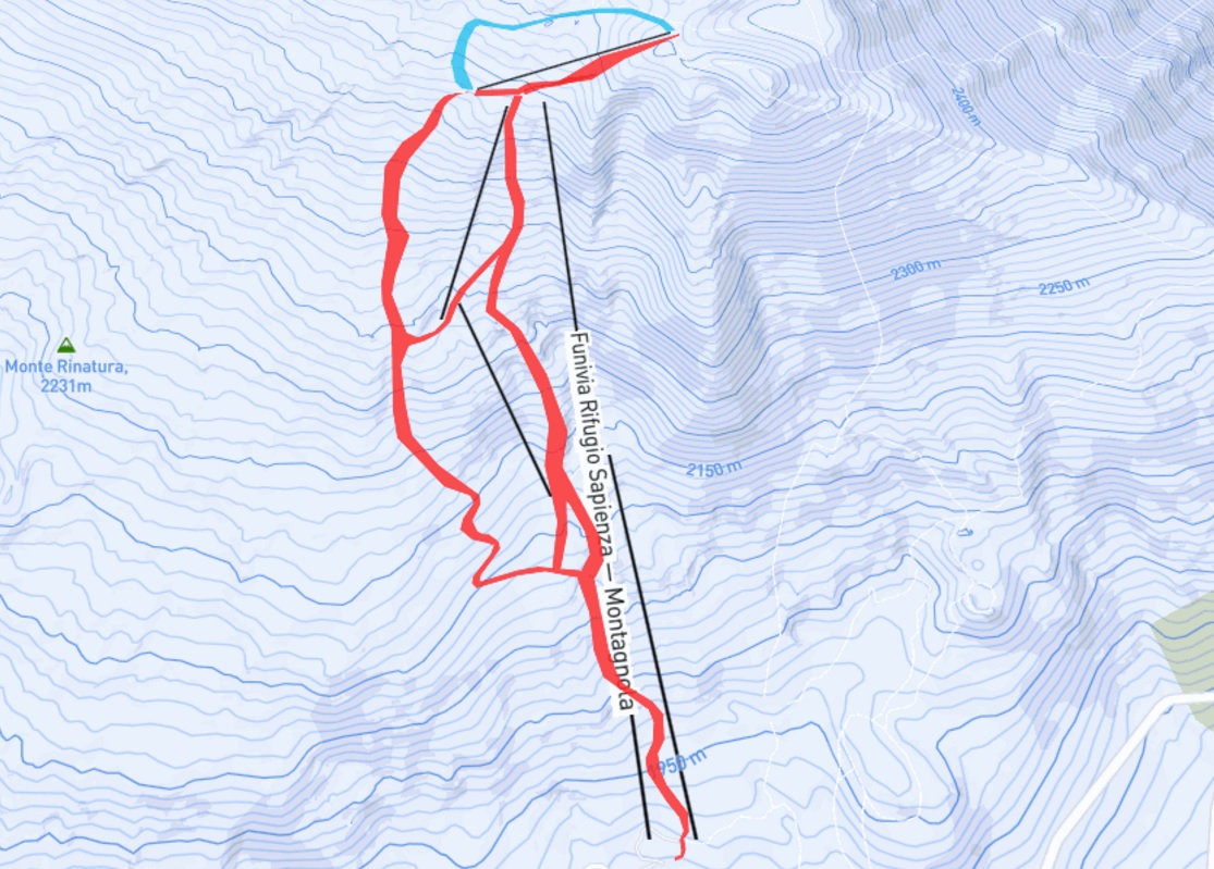 Plan des pistes de la plus grande station de ski de Sicile