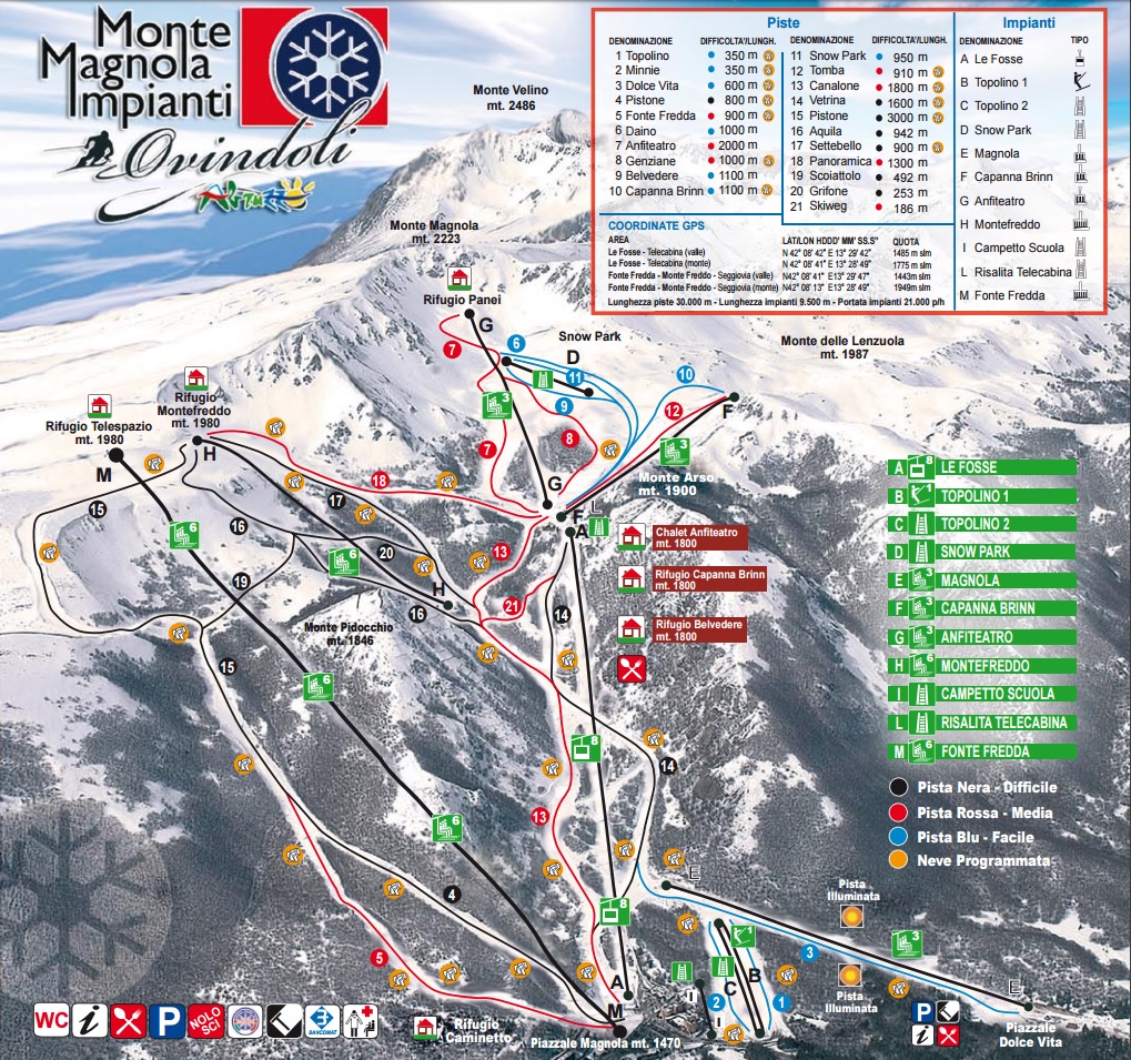 Plan des pistes station de ski proche de Rome