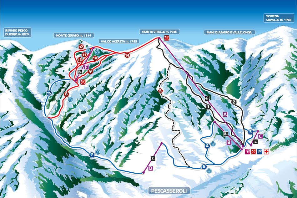 Plan des pistes du centre des Abruzzes