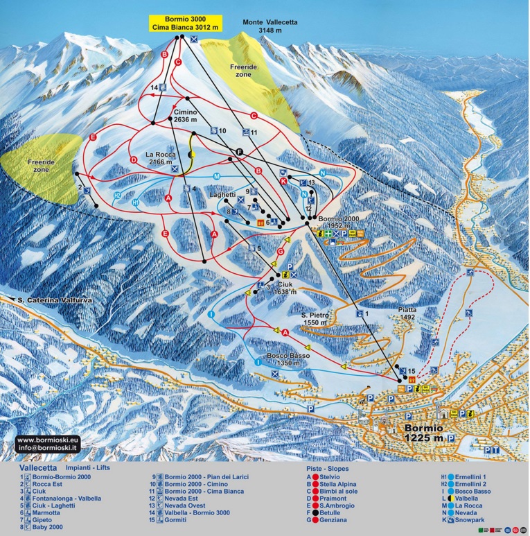 Les pistes de ski de la station de Bormio